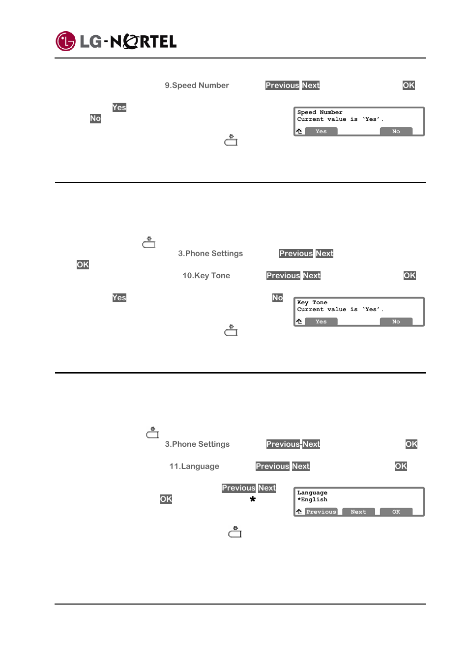 Key tone, Language setting, Ip8820 nortel ip phone user guide | Mitel IP8820 User Manual | Page 25 / 27