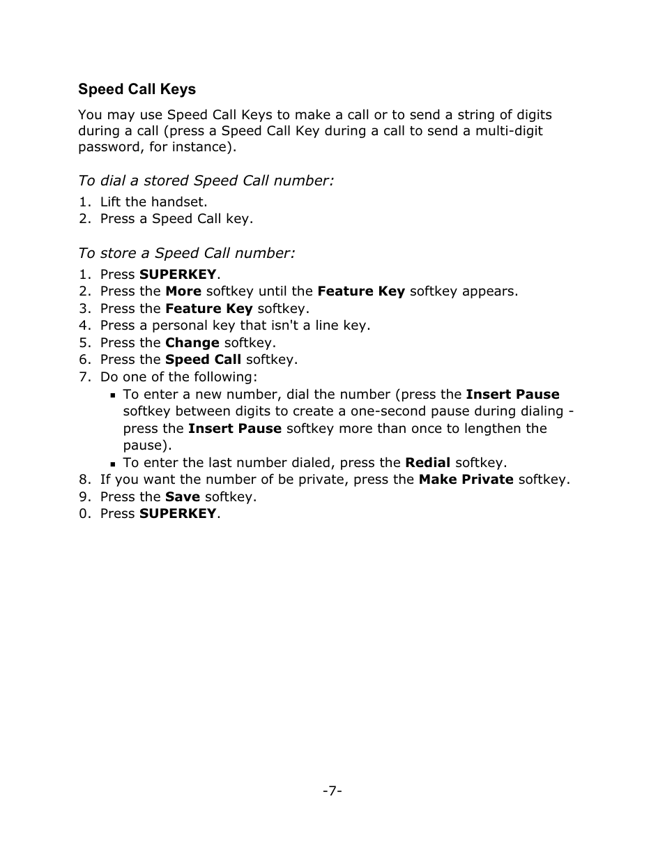 Speed call keys | Mitel 4150 User Manual | Page 12 / 41