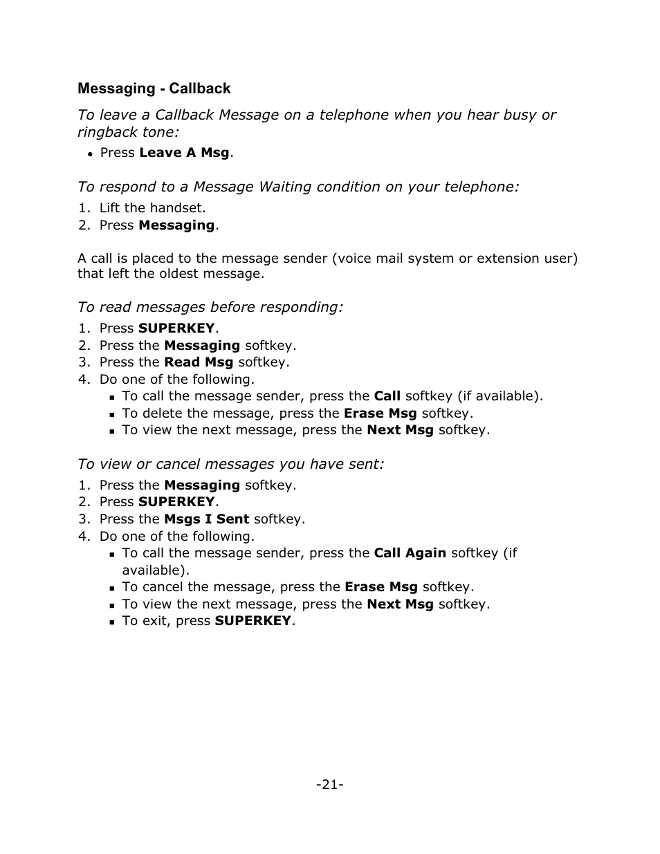 Messaging - callback | Mitel 4150 User Manual | Page 26 / 41