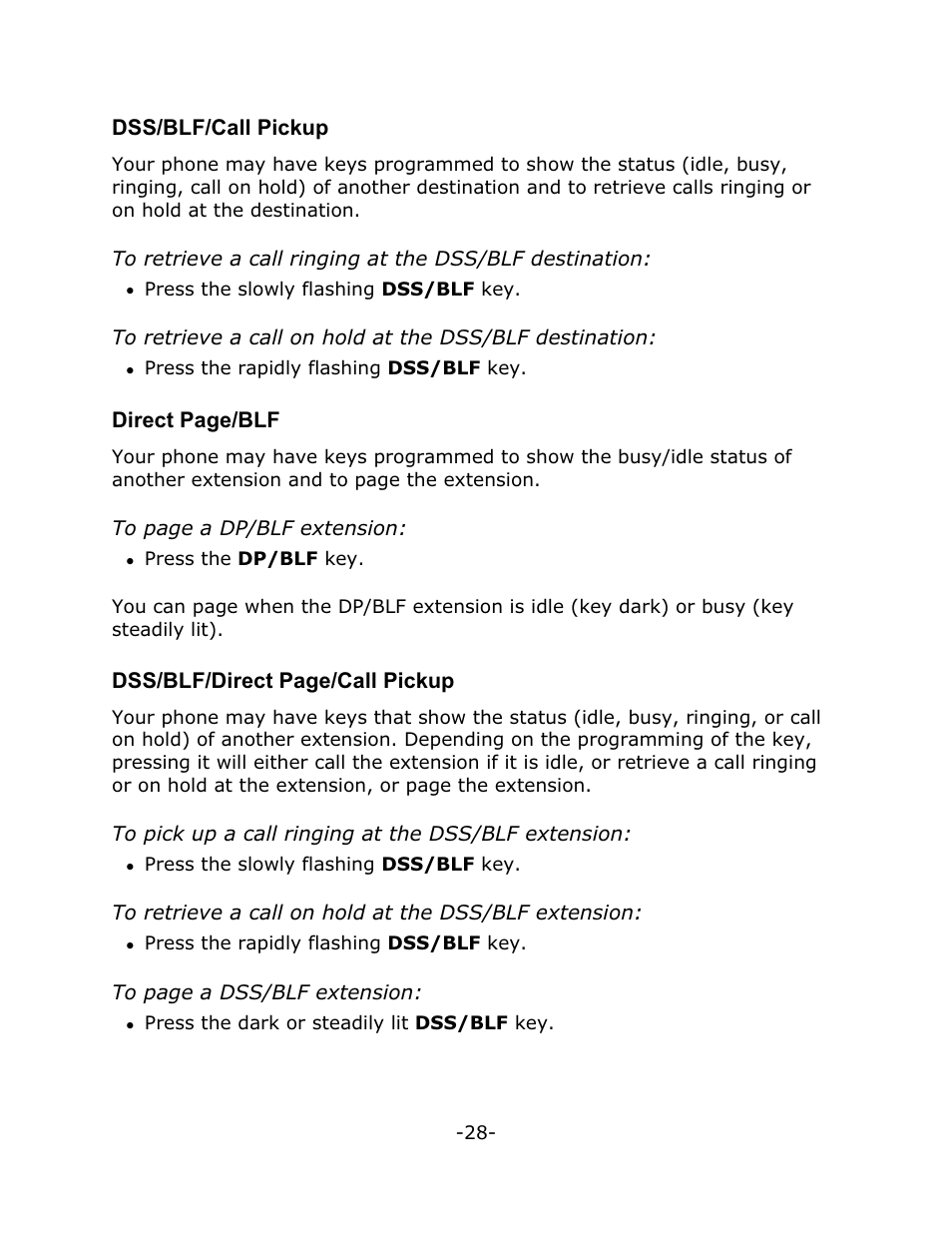 Dss/blf/call pickup, Direct page/blf, Dss/blf/direct page/call pickup | Mitel 4150 User Manual | Page 33 / 41