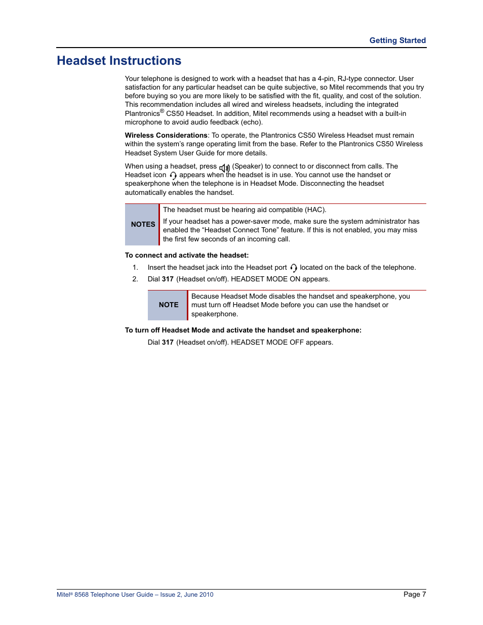 Headset instructions, Headset instructions” on | Mitel 8568 User Manual | Page 21 / 86