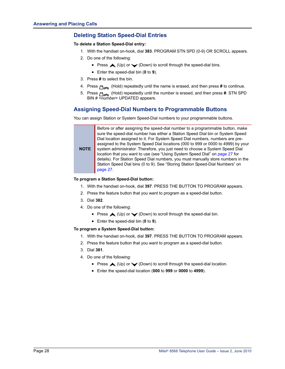 Deleting station speed-dial entries | Mitel 8568 User Manual | Page 42 / 86