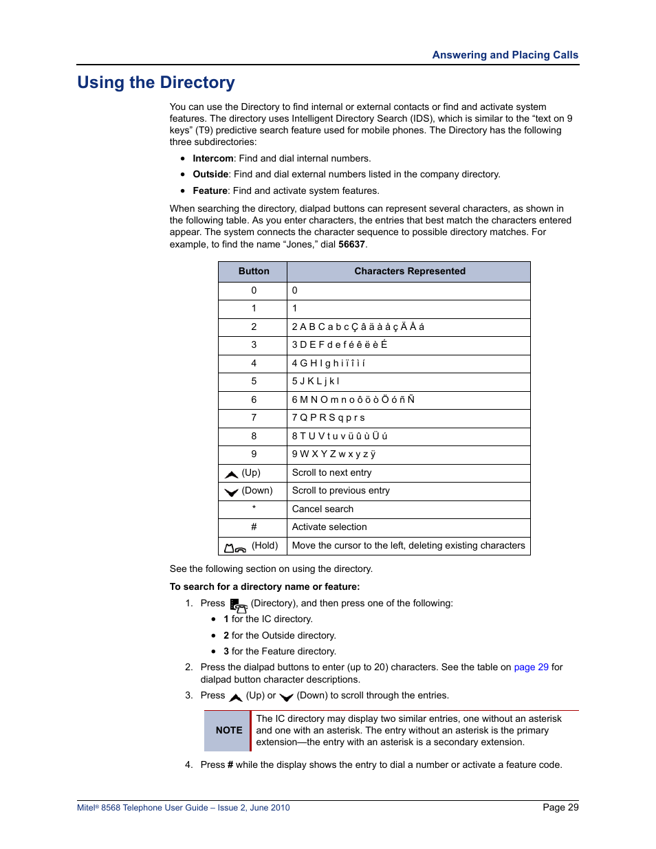 Using the directory, Using the directory” on | Mitel 8568 User Manual | Page 43 / 86