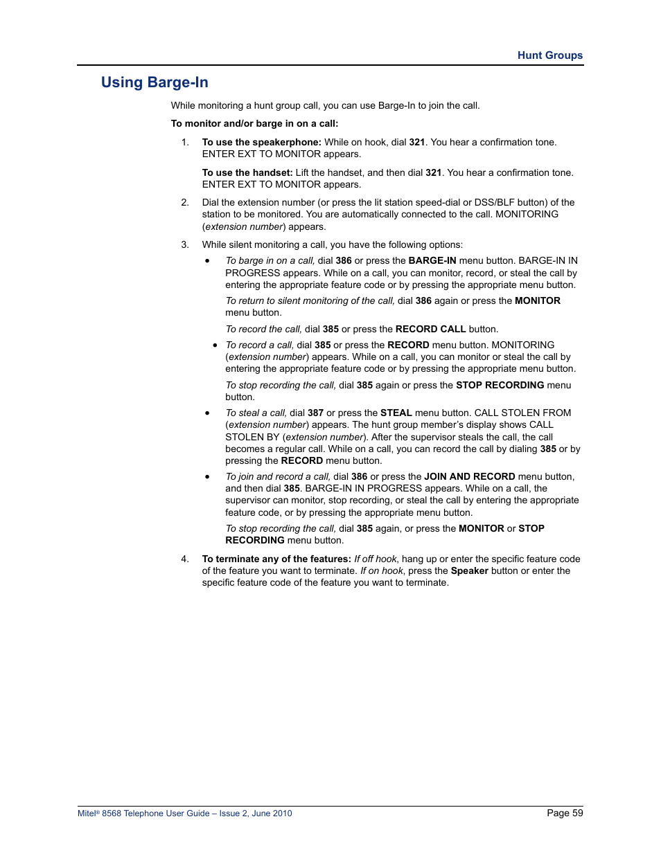 Using barge-in | Mitel 8568 User Manual | Page 73 / 86