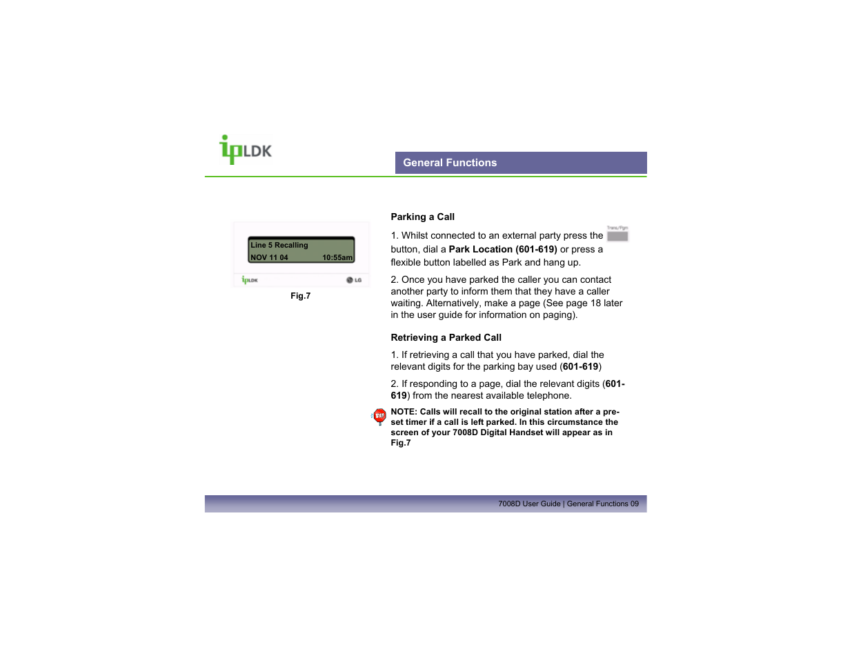 General functions | Mitel LDP7008D User Manual | Page 10 / 62