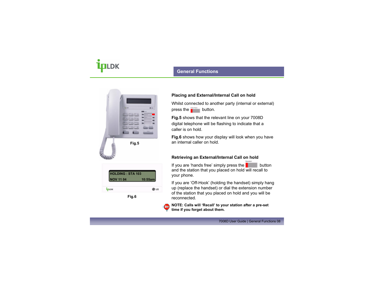 General functions | Mitel LDP7008D User Manual | Page 9 / 62