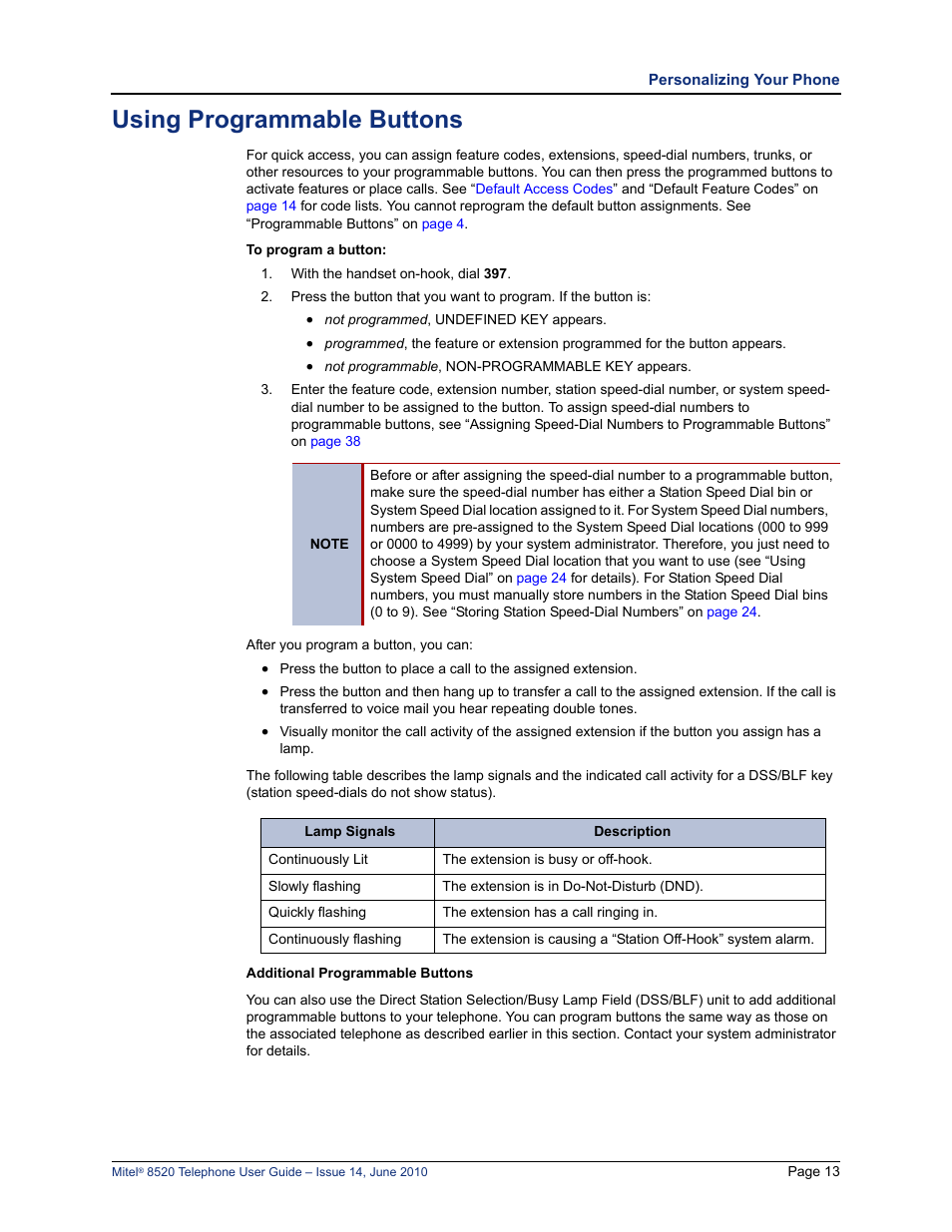 Using programmable buttons, E “using programmable buttons” on | Mitel 8520 User Manual | Page 25 / 76