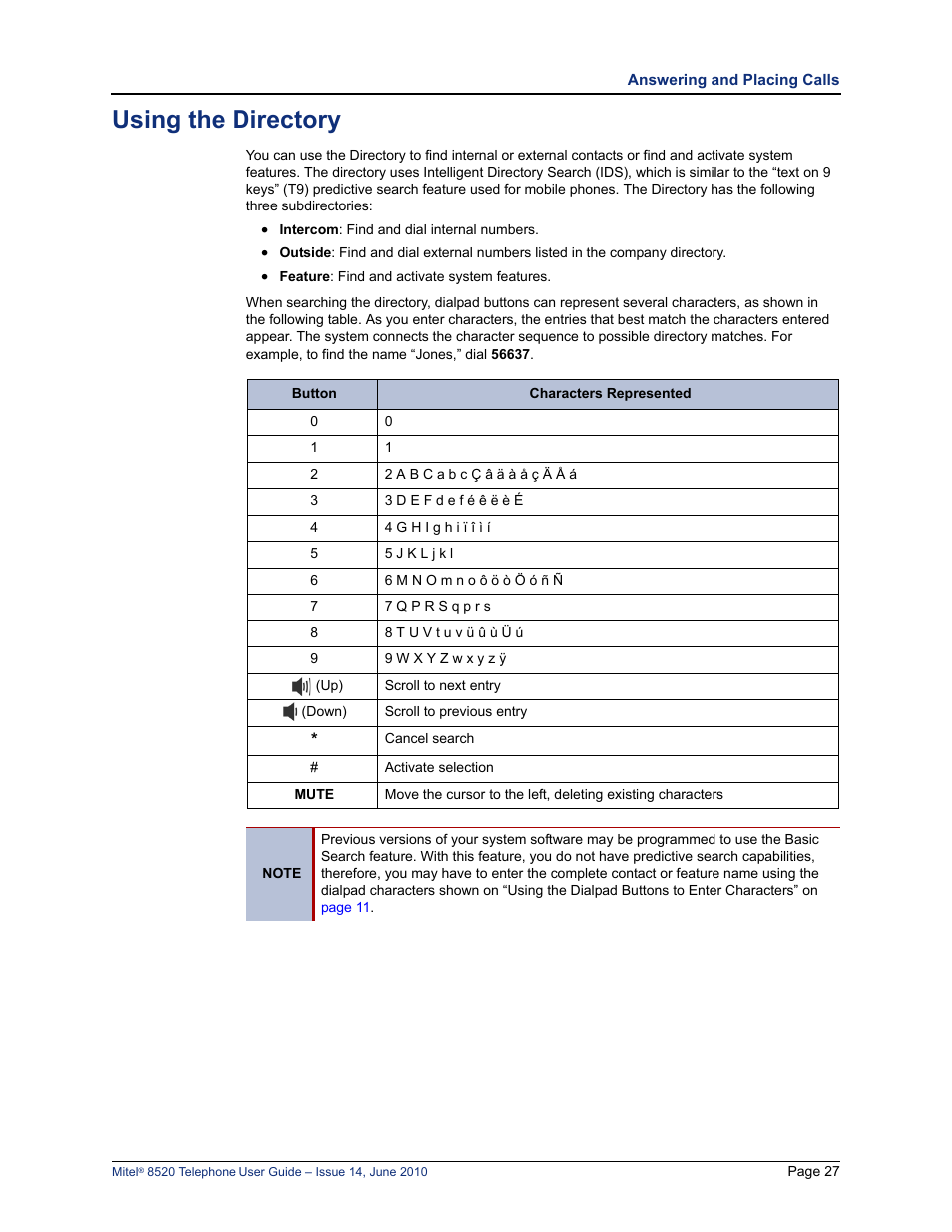 Using the directory | Mitel 8520 User Manual | Page 39 / 76