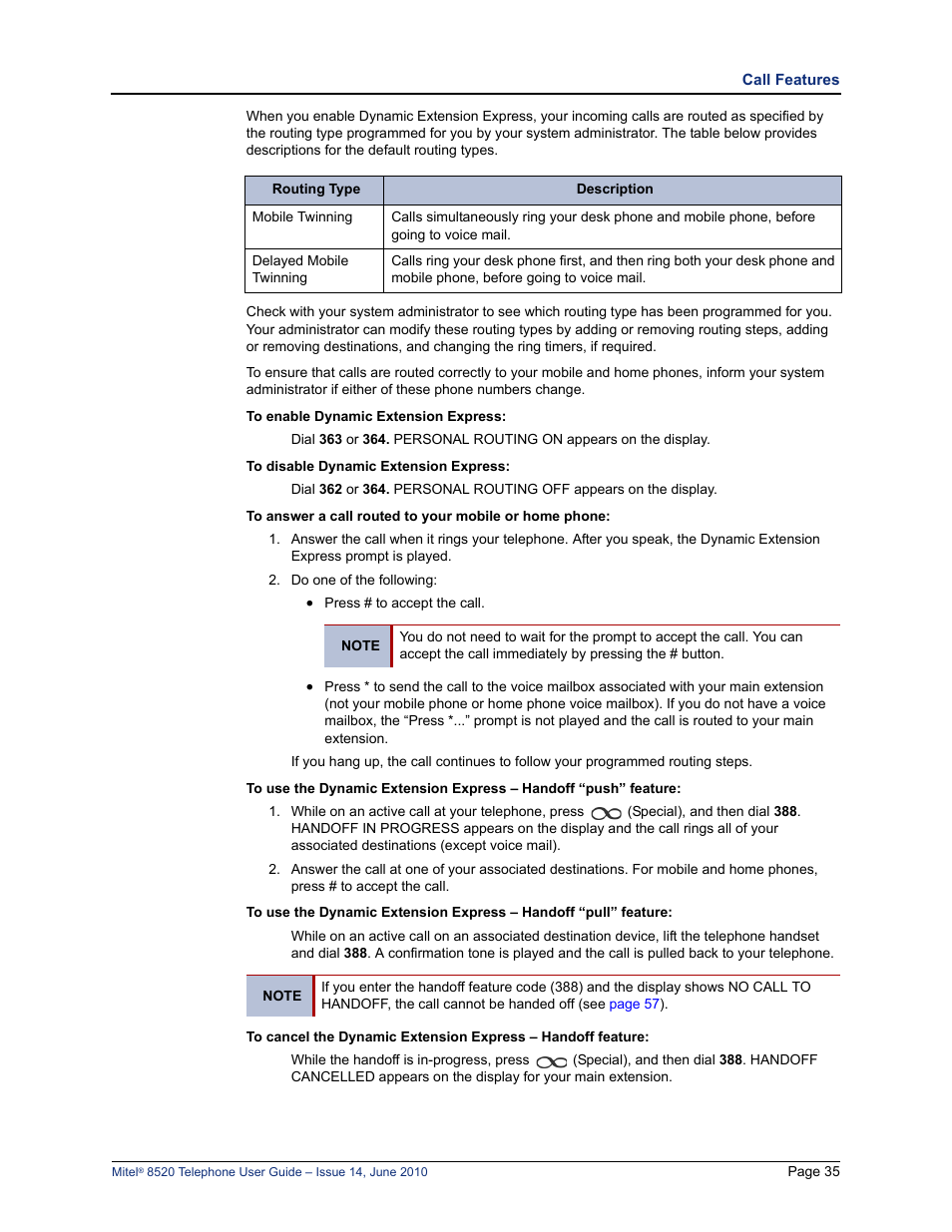 Mitel 8520 User Manual | Page 47 / 76
