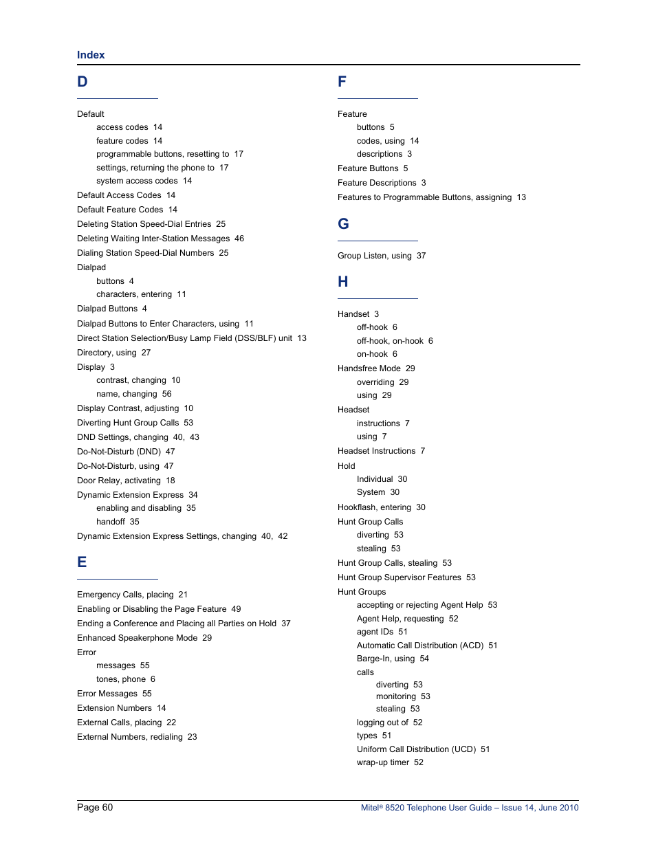 Mitel 8520 User Manual | Page 72 / 76