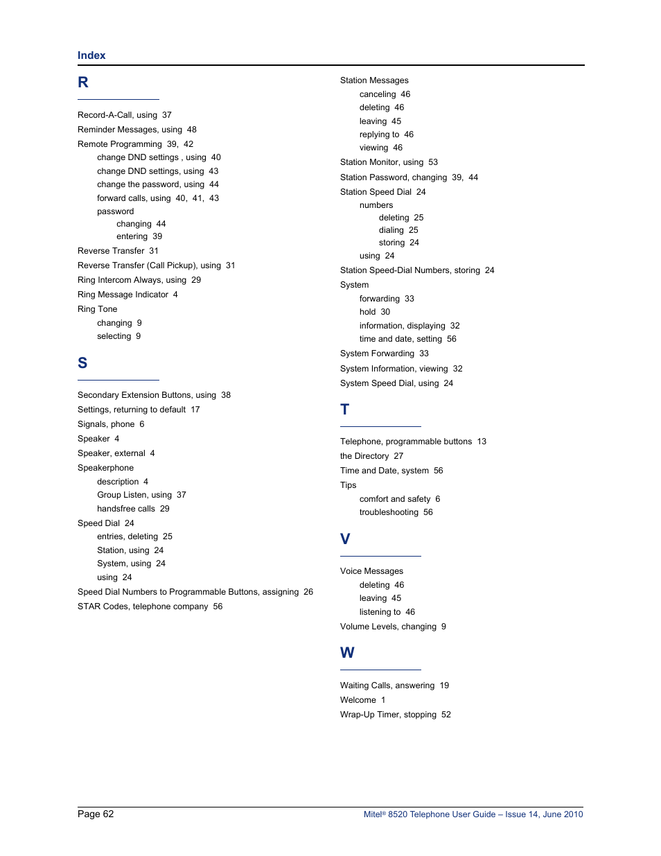 Mitel 8520 User Manual | Page 74 / 76