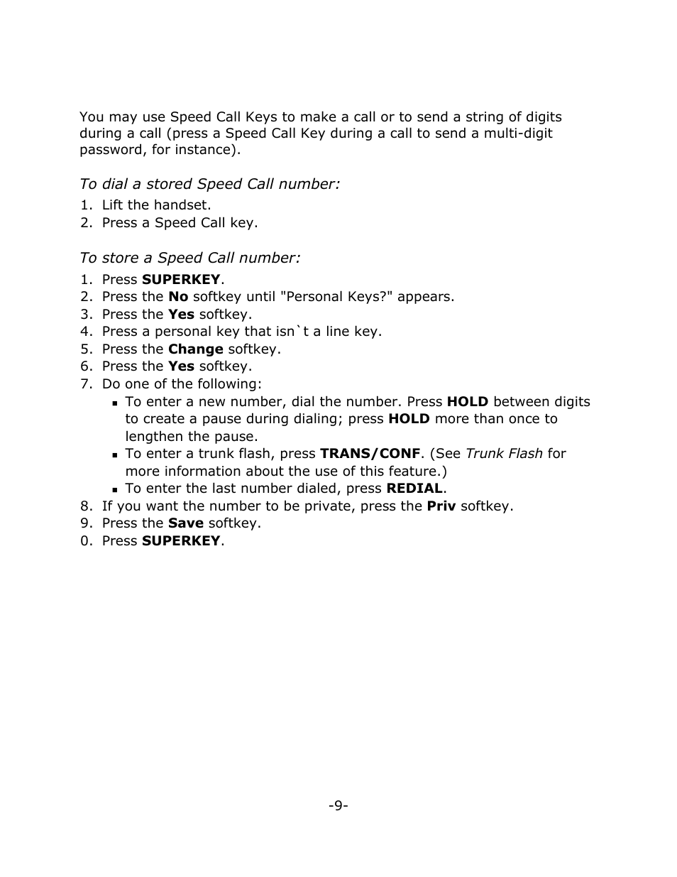 Speed call keys | Mitel 5020 User Manual | Page 13 / 32