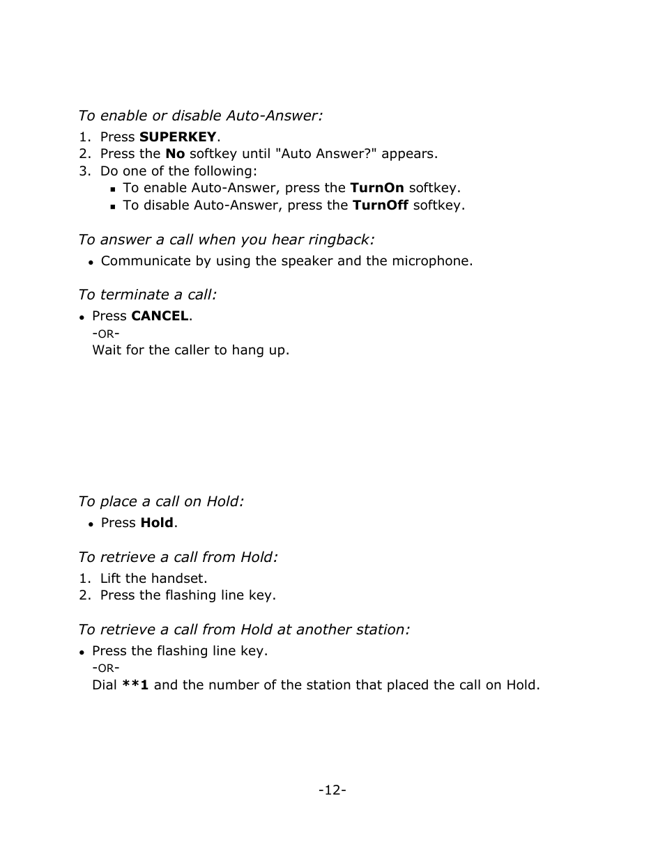 Call handling, Auto-answer, Hold | Mitel 5020 User Manual | Page 16 / 32