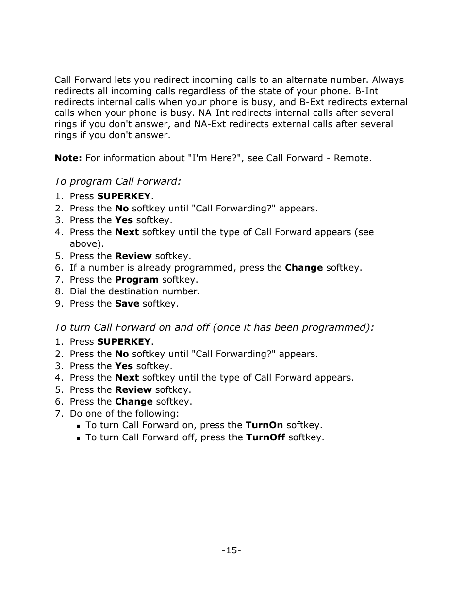 Call forward | Mitel 5020 User Manual | Page 19 / 32