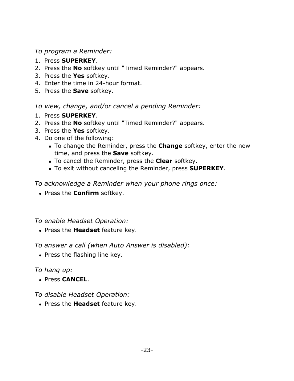 Reminder, Headset operation | Mitel 5020 User Manual | Page 27 / 32
