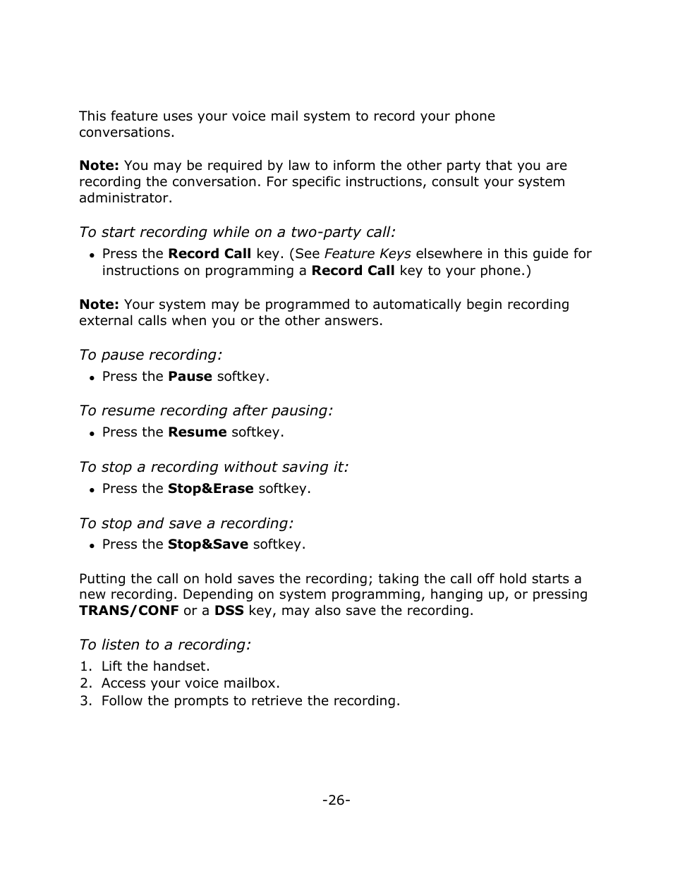 Record a call | Mitel 5020 User Manual | Page 30 / 32