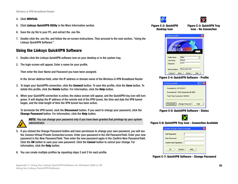 Using the linksys quickvpn software | Mitel WRV54G User Manual | Page 108 / 145