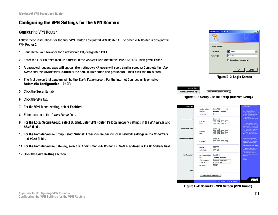 Configuring the vpn settings for the vpn routers | Mitel WRV54G User Manual | Page 121 / 145