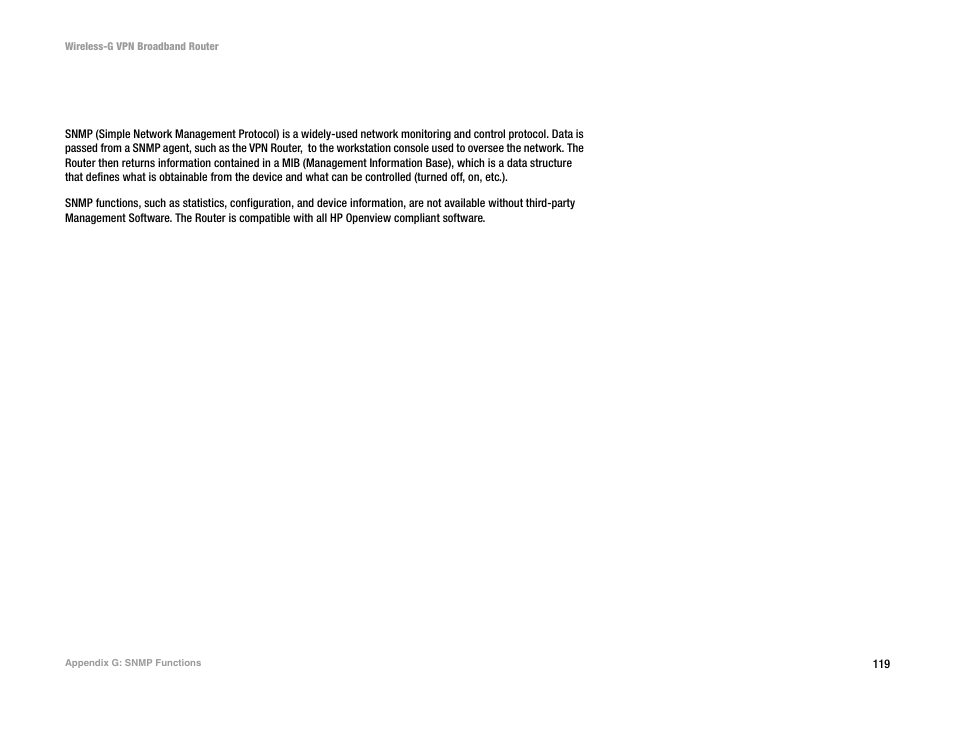 Appendix g: snmp functions | Mitel WRV54G User Manual | Page 129 / 145