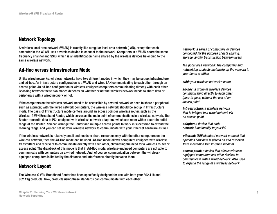 Chapter 2: planning your wireless network | Mitel WRV54G User Manual | Page 14 / 145