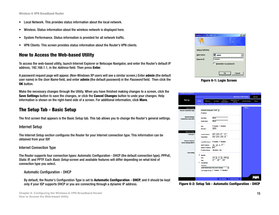 How to access the web-based utility, The setup tab - basic setup | Mitel WRV54G User Manual | Page 25 / 145