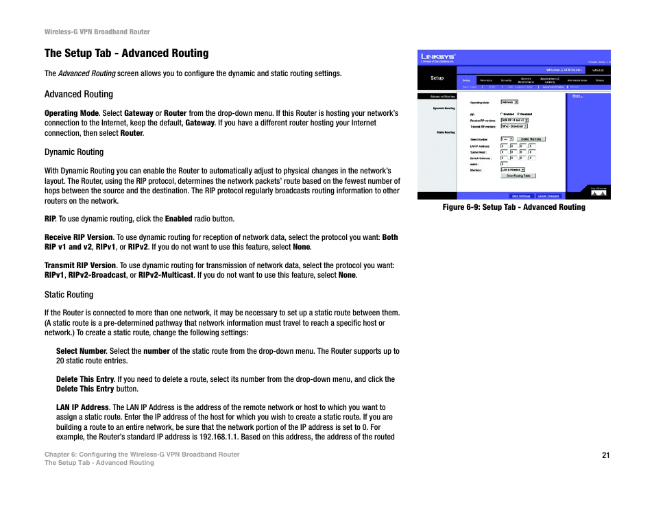 The setup tab - advanced routing | Mitel WRV54G User Manual | Page 31 / 145
