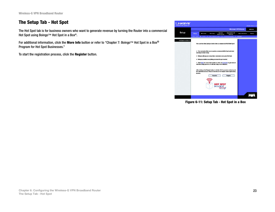 The setup tab - hot spot | Mitel WRV54G User Manual | Page 33 / 145