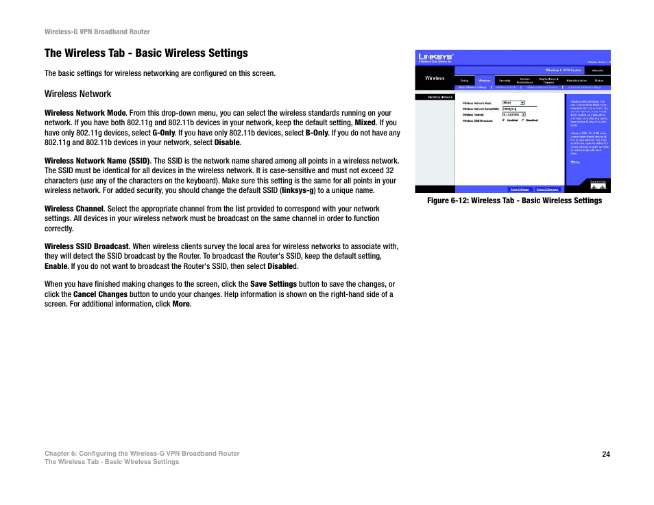 The wireless tab - basic wireless settings | Mitel WRV54G User Manual | Page 34 / 145