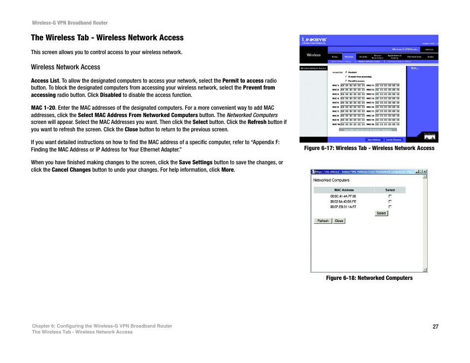 The wireless tab - wireless network access | Mitel WRV54G User Manual | Page 37 / 145