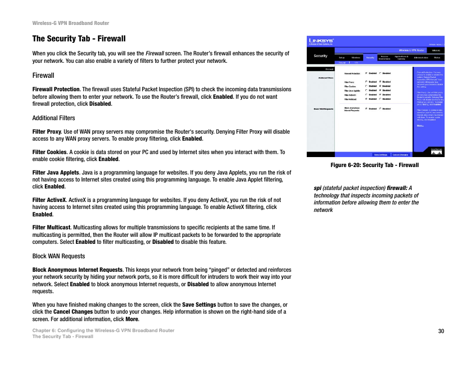 The security tab - firewall | Mitel WRV54G User Manual | Page 40 / 145