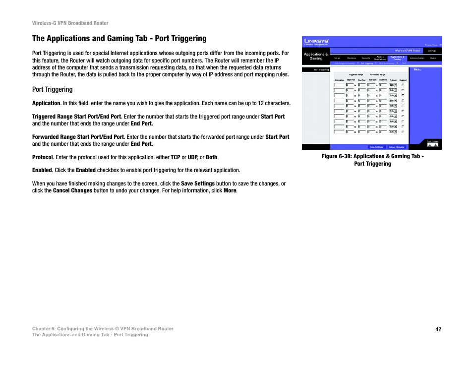 The applications and gaming tab - port triggering | Mitel WRV54G User Manual | Page 52 / 145