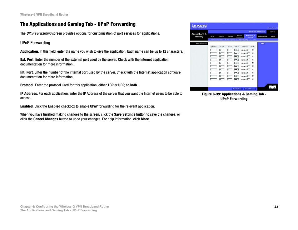 The applications and gaming tab - upnp forwarding | Mitel WRV54G User Manual | Page 53 / 145