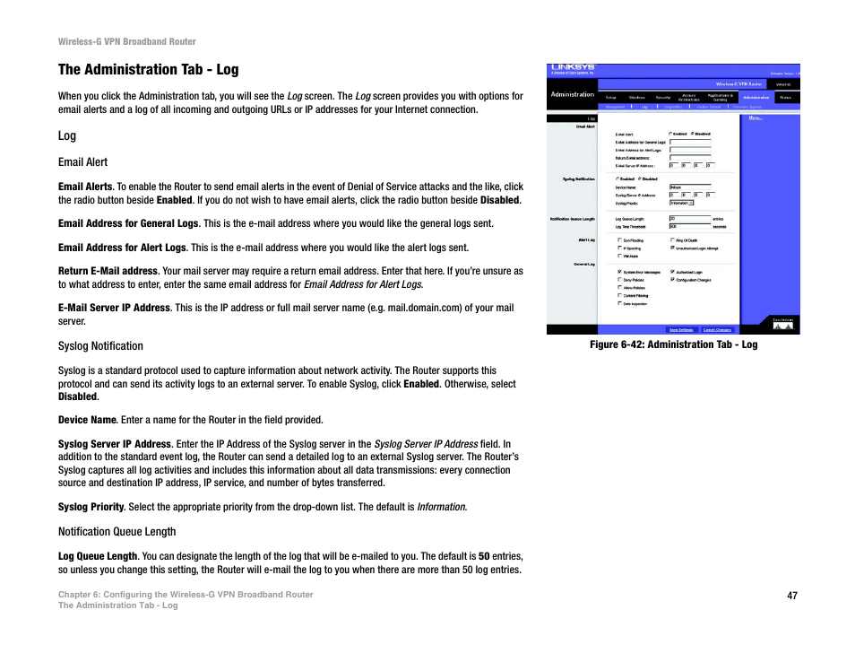 The administration tab - log | Mitel WRV54G User Manual | Page 57 / 145