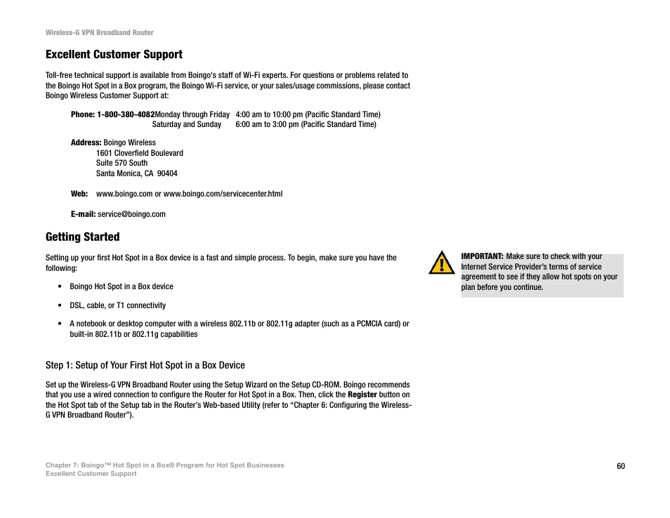 Excellent customer support, Getting started | Mitel WRV54G User Manual | Page 70 / 145