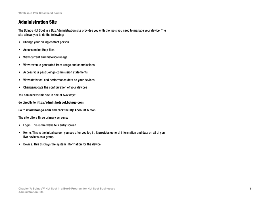Administration site | Mitel WRV54G User Manual | Page 81 / 145