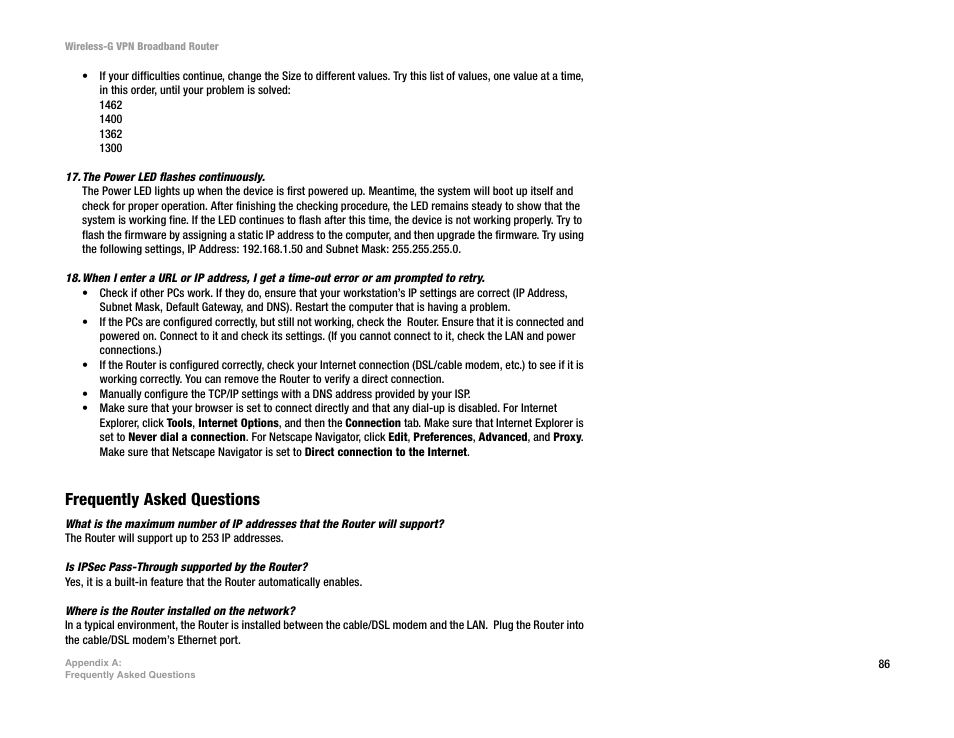 Frequently asked questions | Mitel WRV54G User Manual | Page 96 / 145
