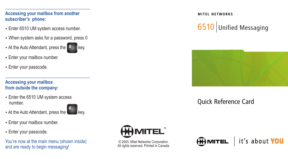 Mitel 6510 User Manual | 2 pages