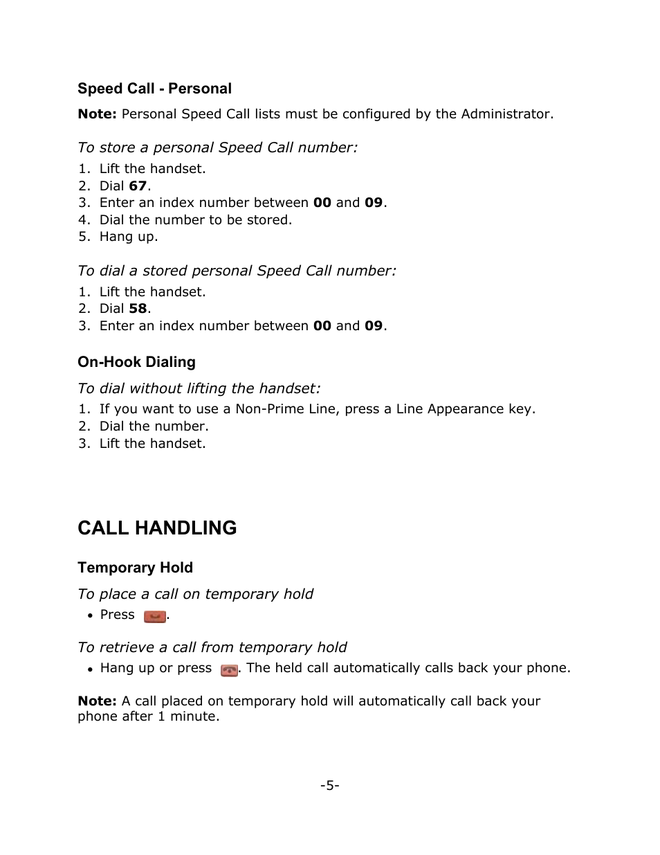 Call handling | Mitel T7100 User Manual | Page 9 / 20