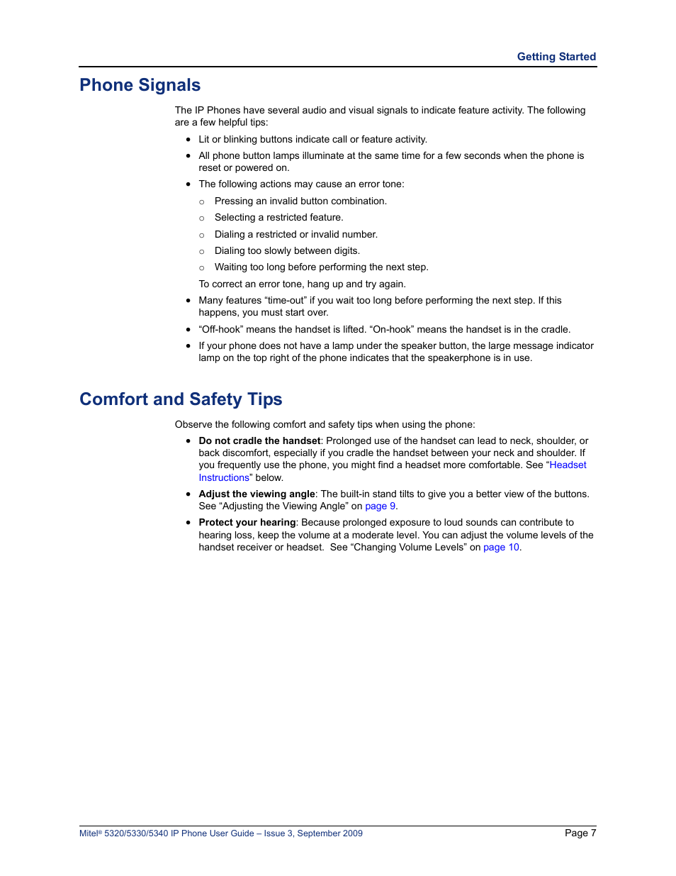 Phone signals, Comfort and safety tips | Mitel 5320 User Manual | Page 21 / 84