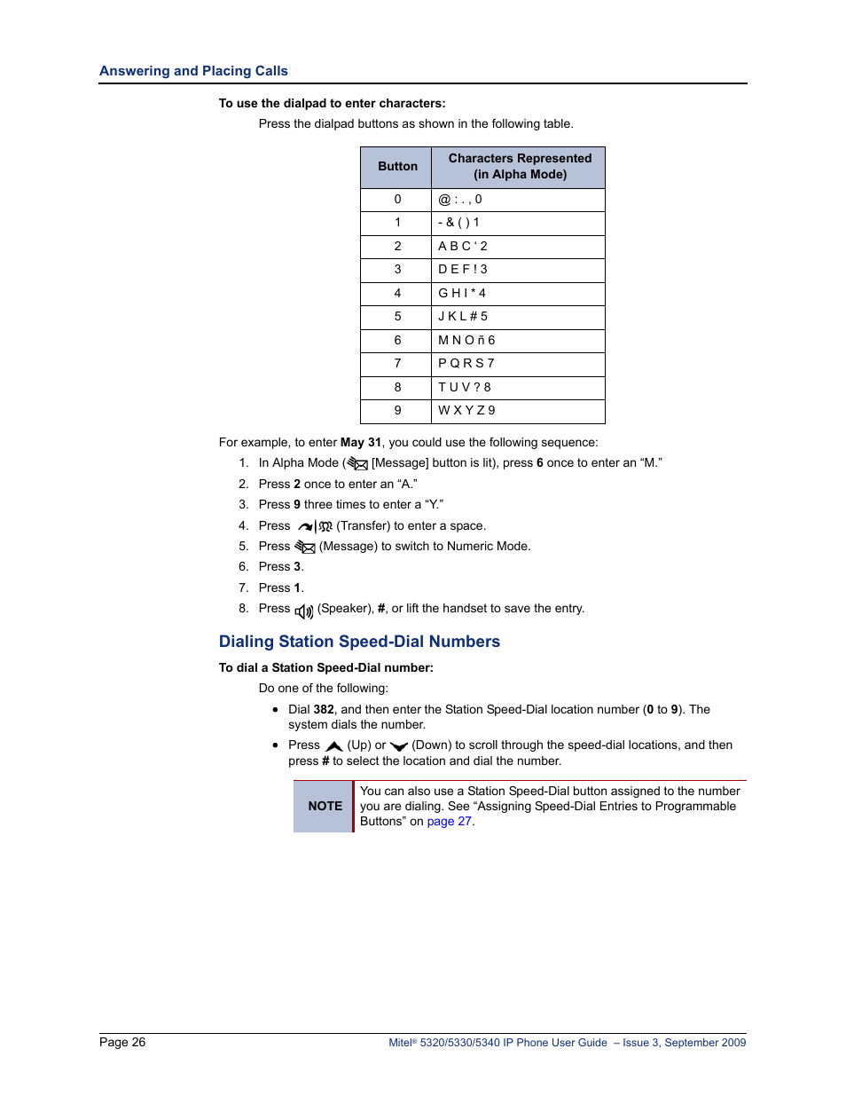 Dialing station speed-dial numbers | Mitel 5320 User Manual | Page 40 / 84