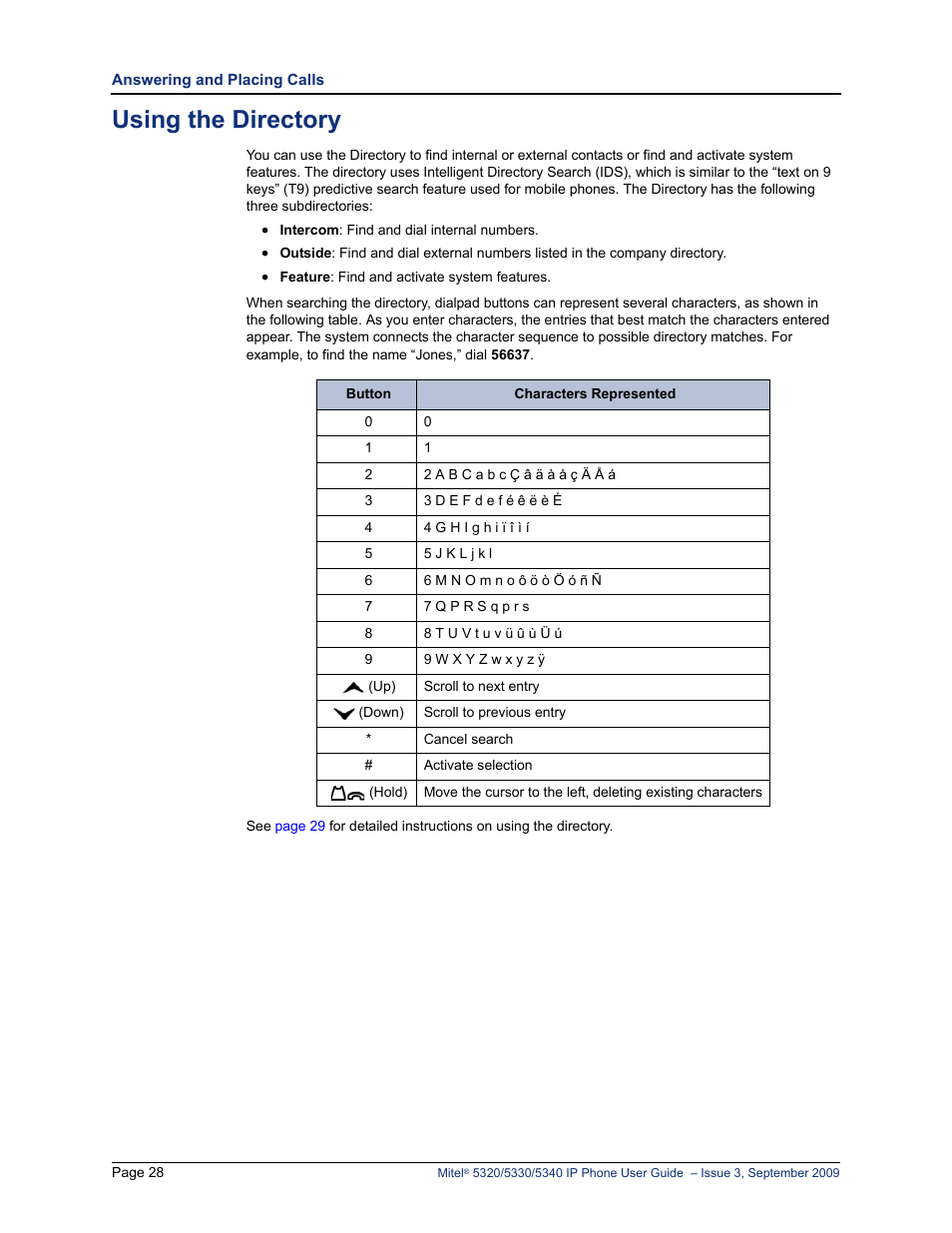 Using the directory | Mitel 5320 User Manual | Page 42 / 84