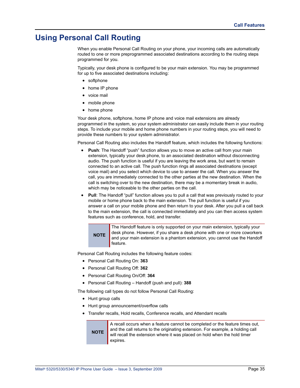 Using personal call routing | Mitel 5320 User Manual | Page 49 / 84