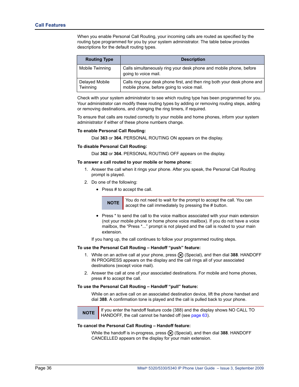 Mitel 5320 User Manual | Page 50 / 84