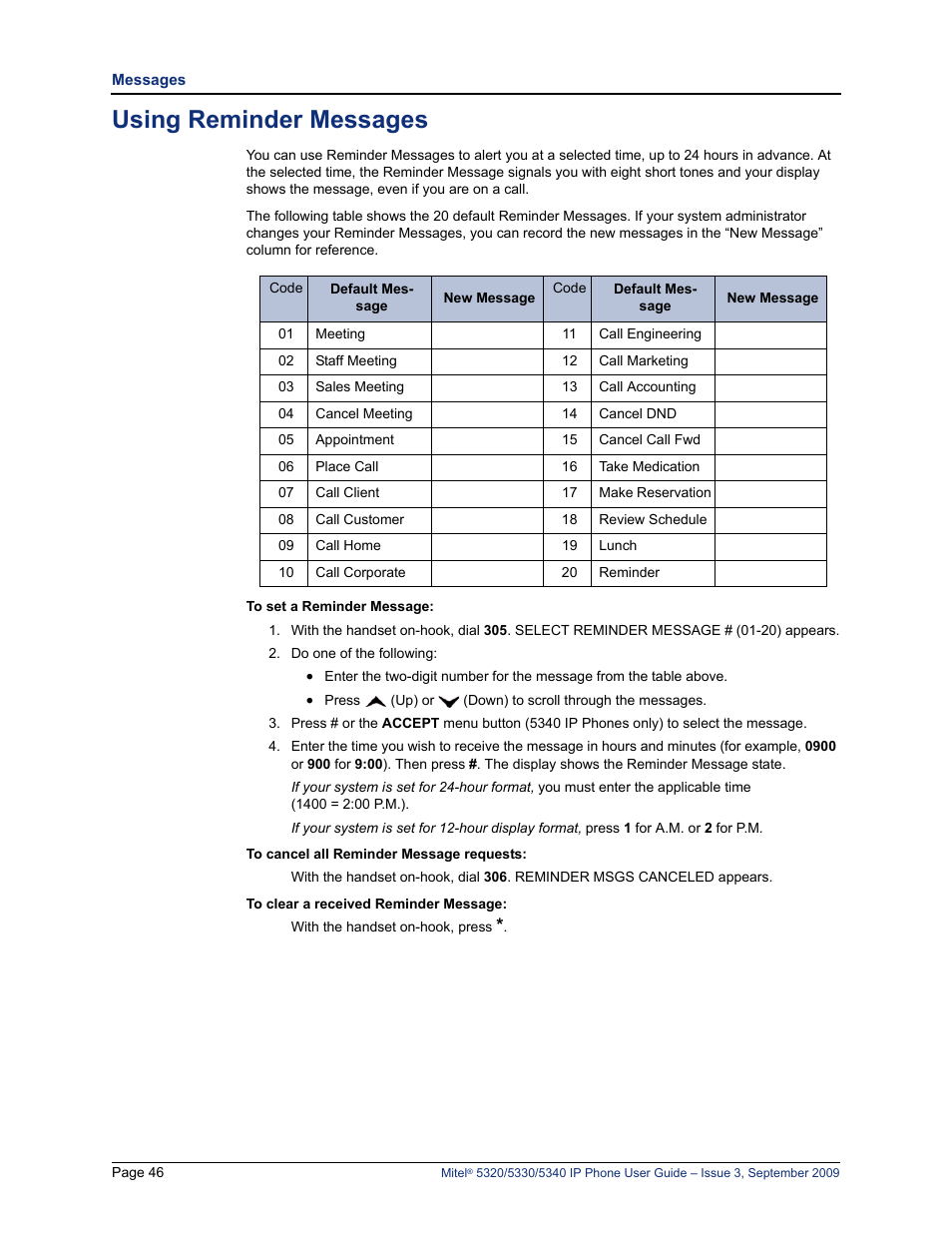 Using reminder messages, E “using reminder messages” on | Mitel 5320 User Manual | Page 60 / 84