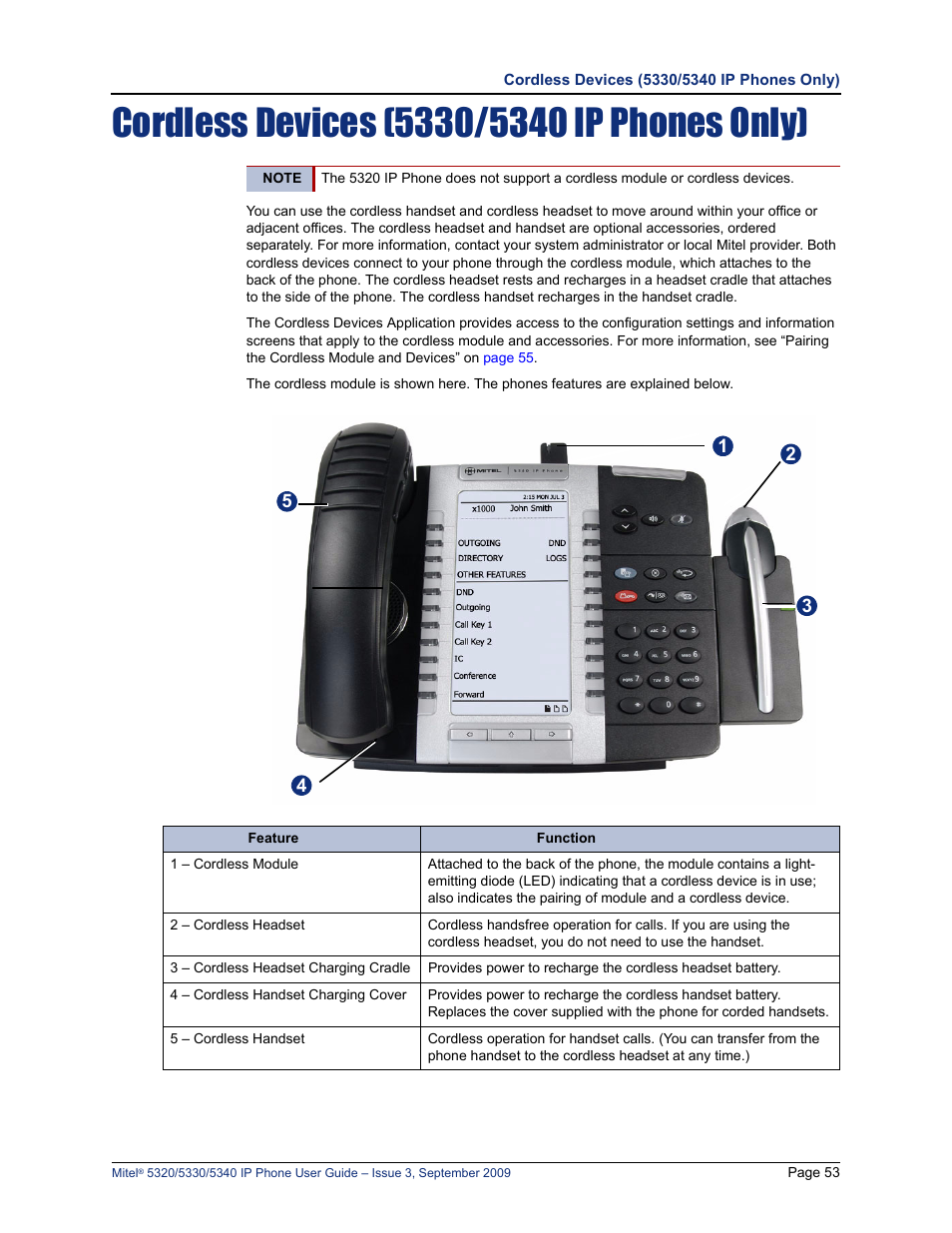 Cordless devices (5330/5340 ip phones only) | Mitel 5320 User Manual | Page 67 / 84