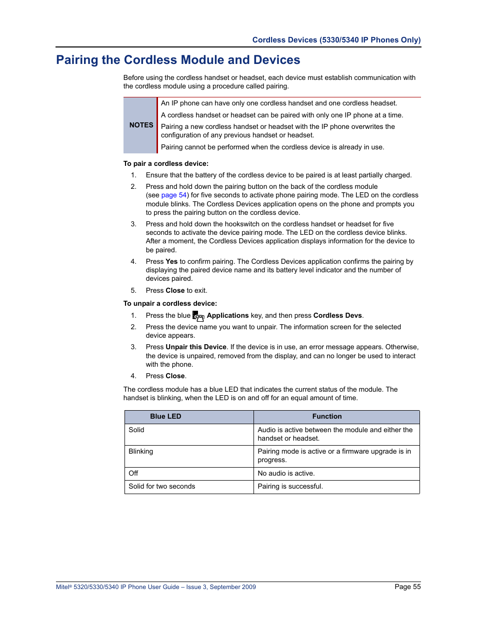 Pairing the cordless module and devices | Mitel 5320 User Manual | Page 69 / 84