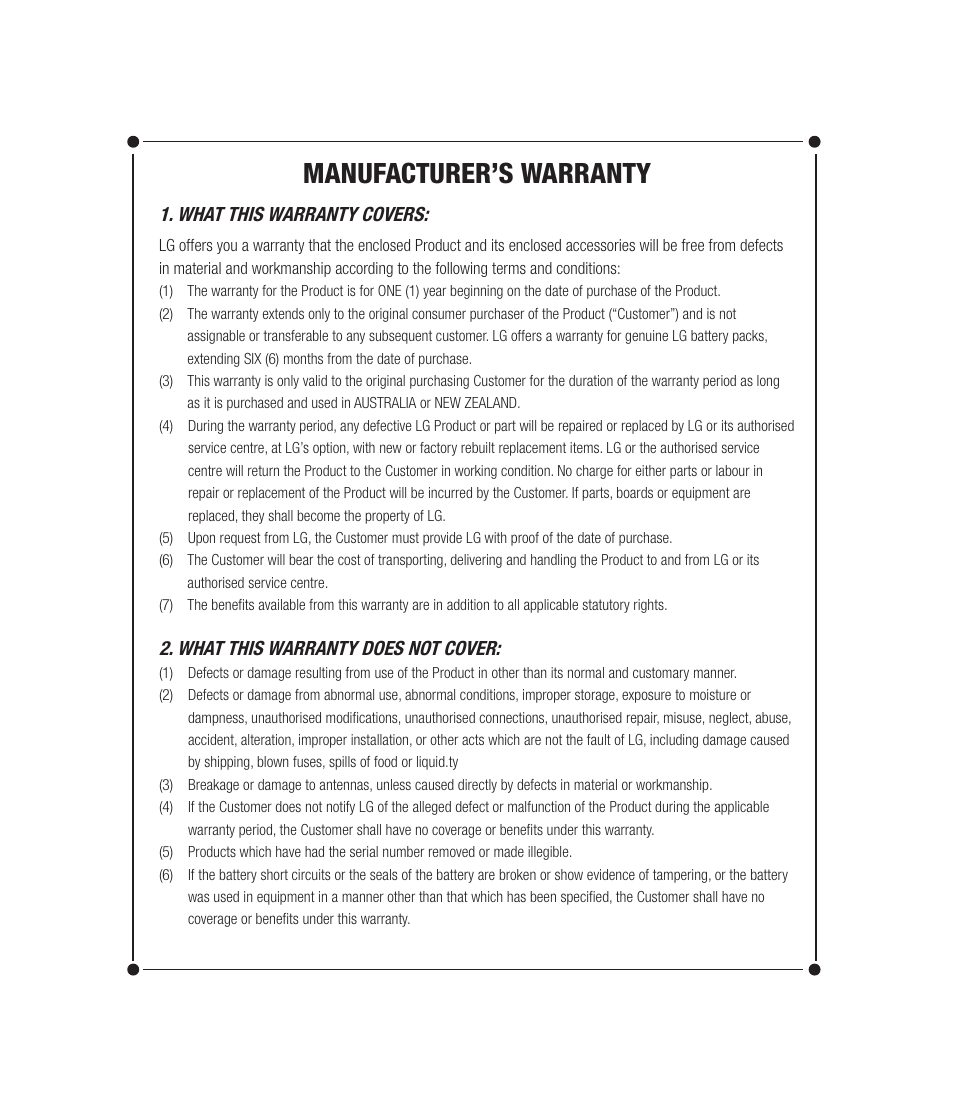 Manufacturer’s warranty, What this warranty covers, What this warranty does not cover | Mitel KU990 User Manual | Page 103 / 104
