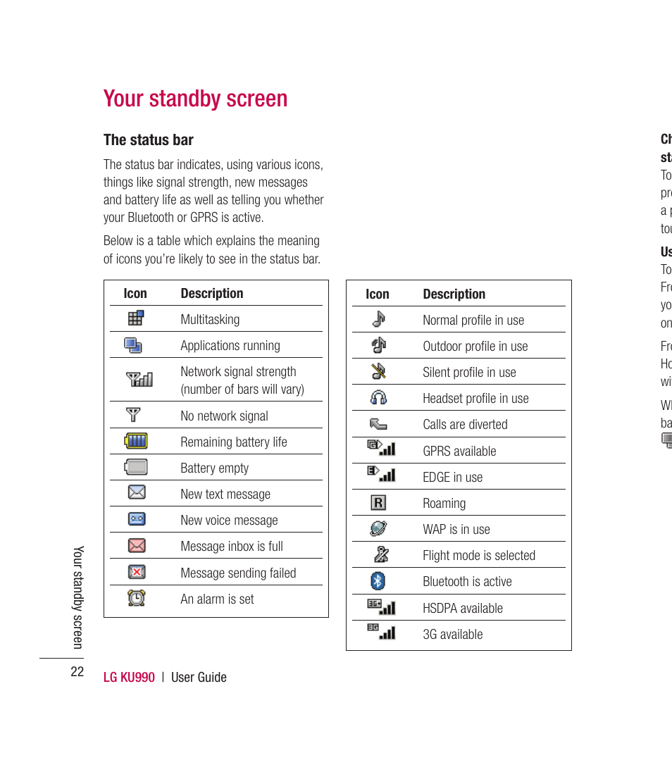 Your standby screen | Mitel KU990 User Manual | Page 22 / 104