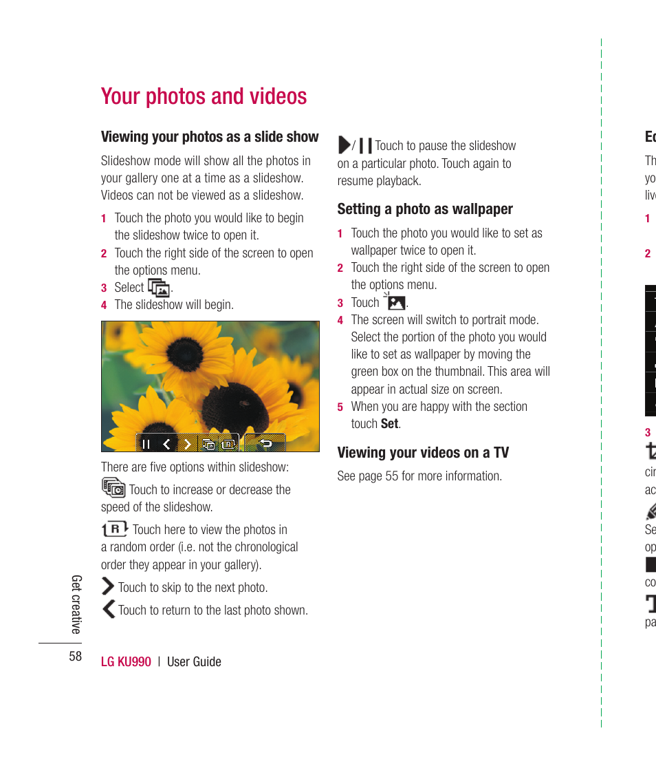 Your photos and videos | Mitel KU990 User Manual | Page 58 / 104