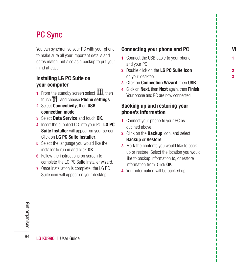 Pc sync | Mitel KU990 User Manual | Page 84 / 104